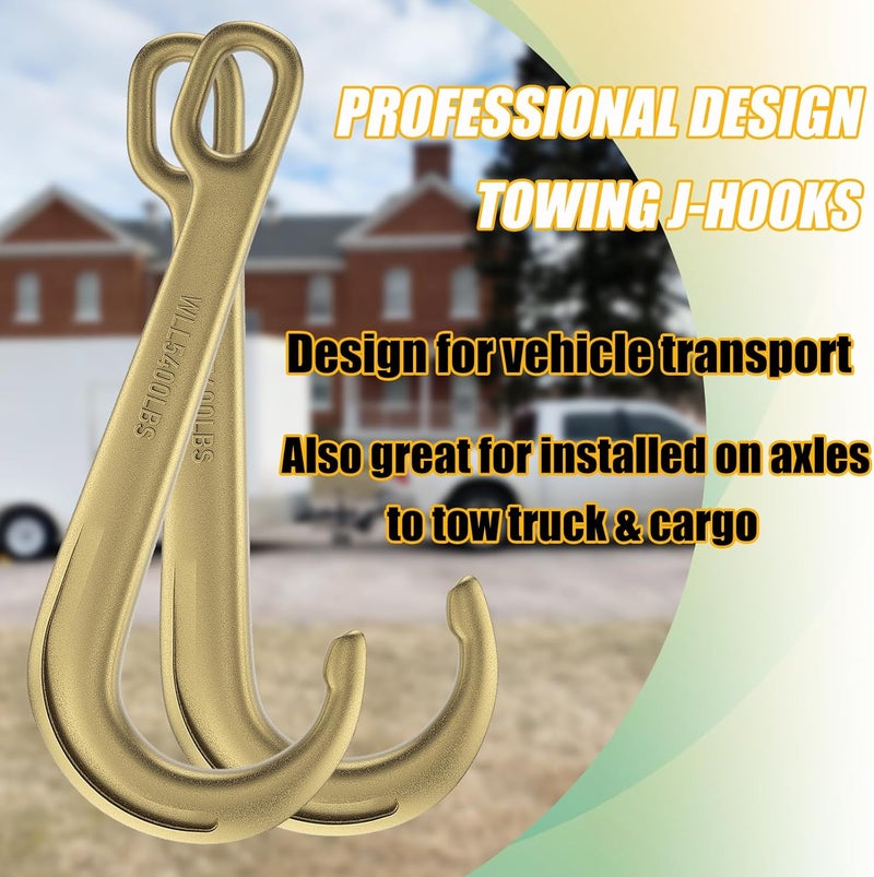 AODESTINY 2PCS 15" Heavy Duty J Hooks for Towing, Yellow Zinc Plated Tow J Hook Grade 70 Clevis J Hook for Transport Chain, 5400LBS Capacity Heavy Load - Image 4